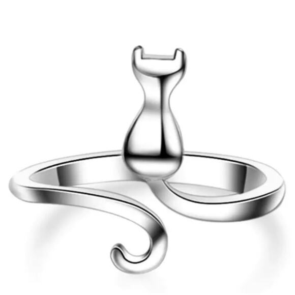 Silver Cat Ring Kitten Kitty Halloween Spooky Witch Christmas Birthday Gift NEW! - Picture 1 of 6